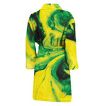 Yellow And Green Acid Melt Print Men's Bathrobe