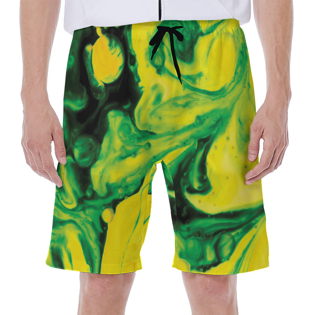 Yellow And Green Acid Melt Print Men's Beach Shorts