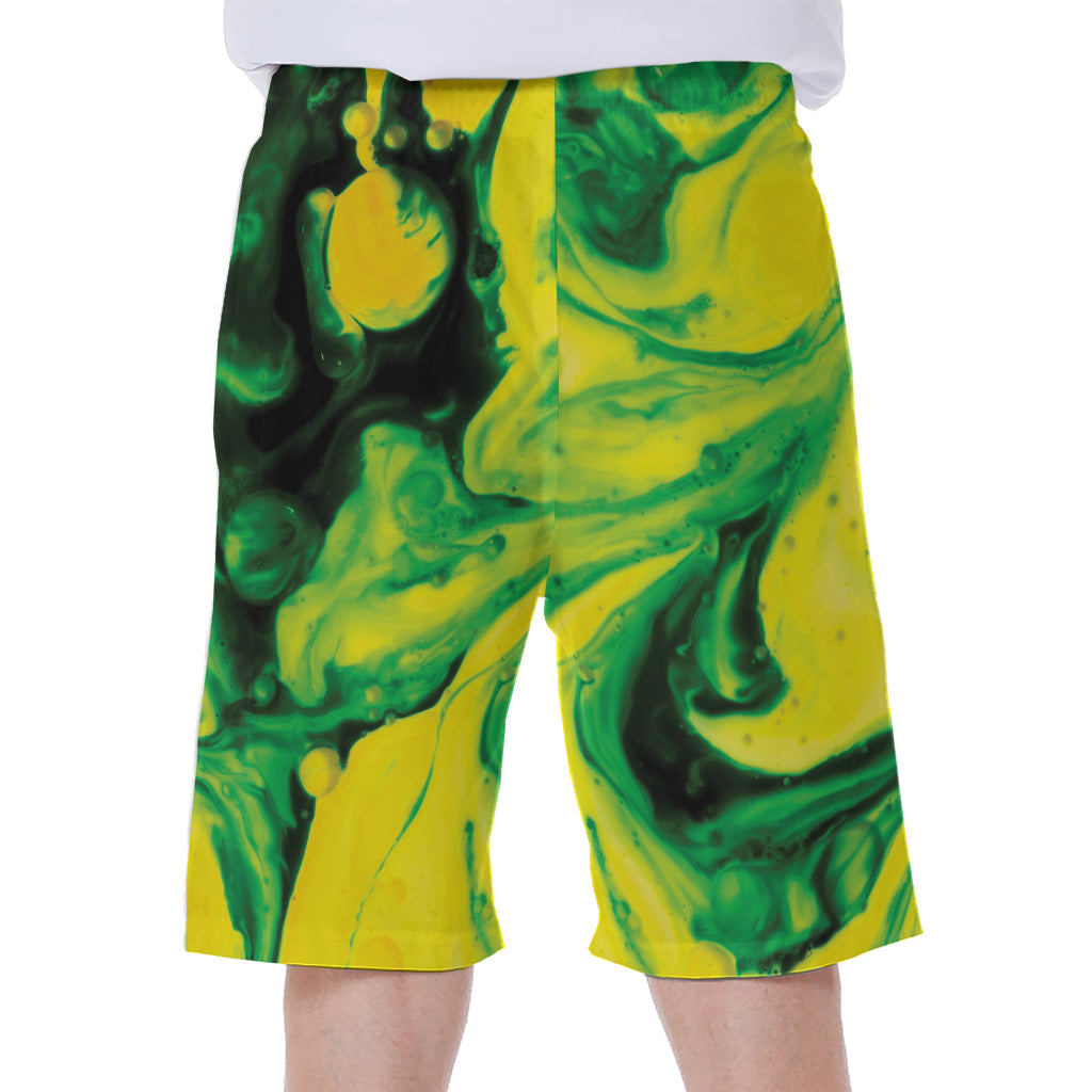 Yellow And Green Acid Melt Print Men's Beach Shorts