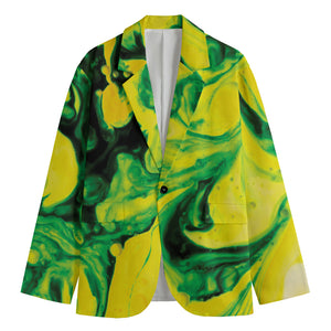 Yellow And Green Acid Melt Print Men's Blazer