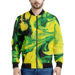 Yellow And Green Acid Melt Print Men's Bomber Jacket