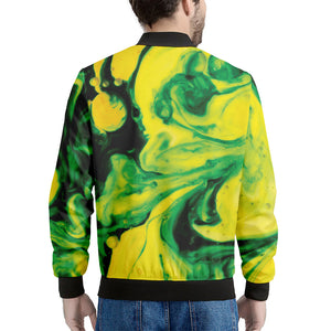 Yellow And Green Acid Melt Print Men's Bomber Jacket