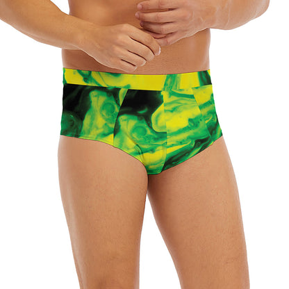 Yellow And Green Acid Melt Print Men's Briefs