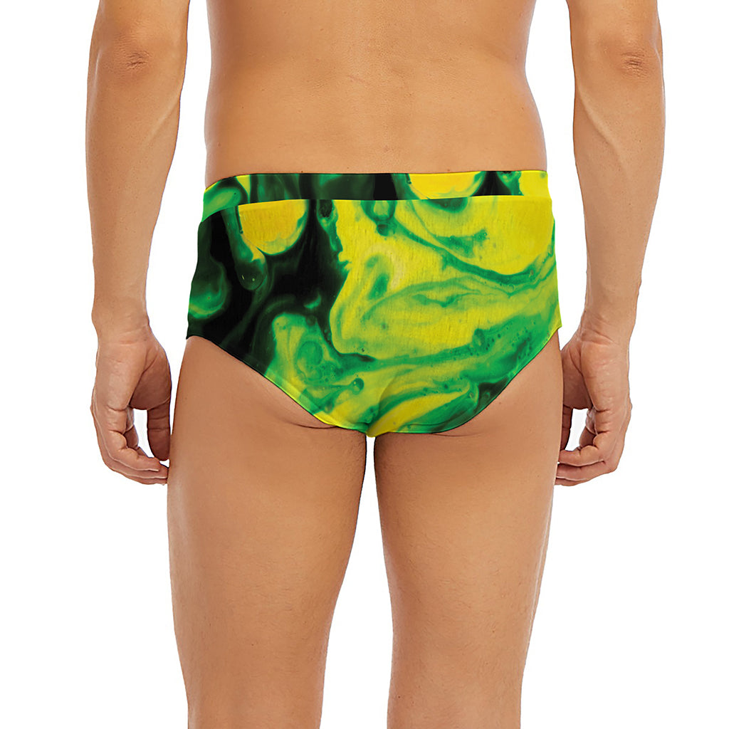 Yellow And Green Acid Melt Print Men's Briefs