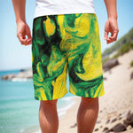 Yellow And Green Acid Melt Print Men's Cargo Shorts