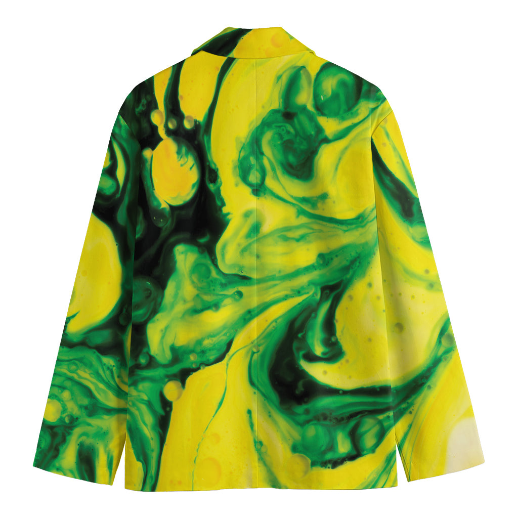 Yellow And Green Acid Melt Print Men's Cotton Blazer