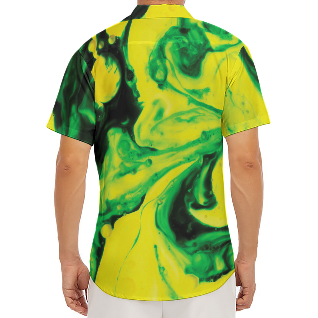 Yellow And Green Acid Melt Print Men's Deep V-Neck Shirt