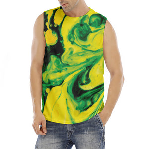 Yellow And Green Acid Melt Print Men's Fitness Tank Top