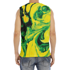 Yellow And Green Acid Melt Print Men's Fitness Tank Top