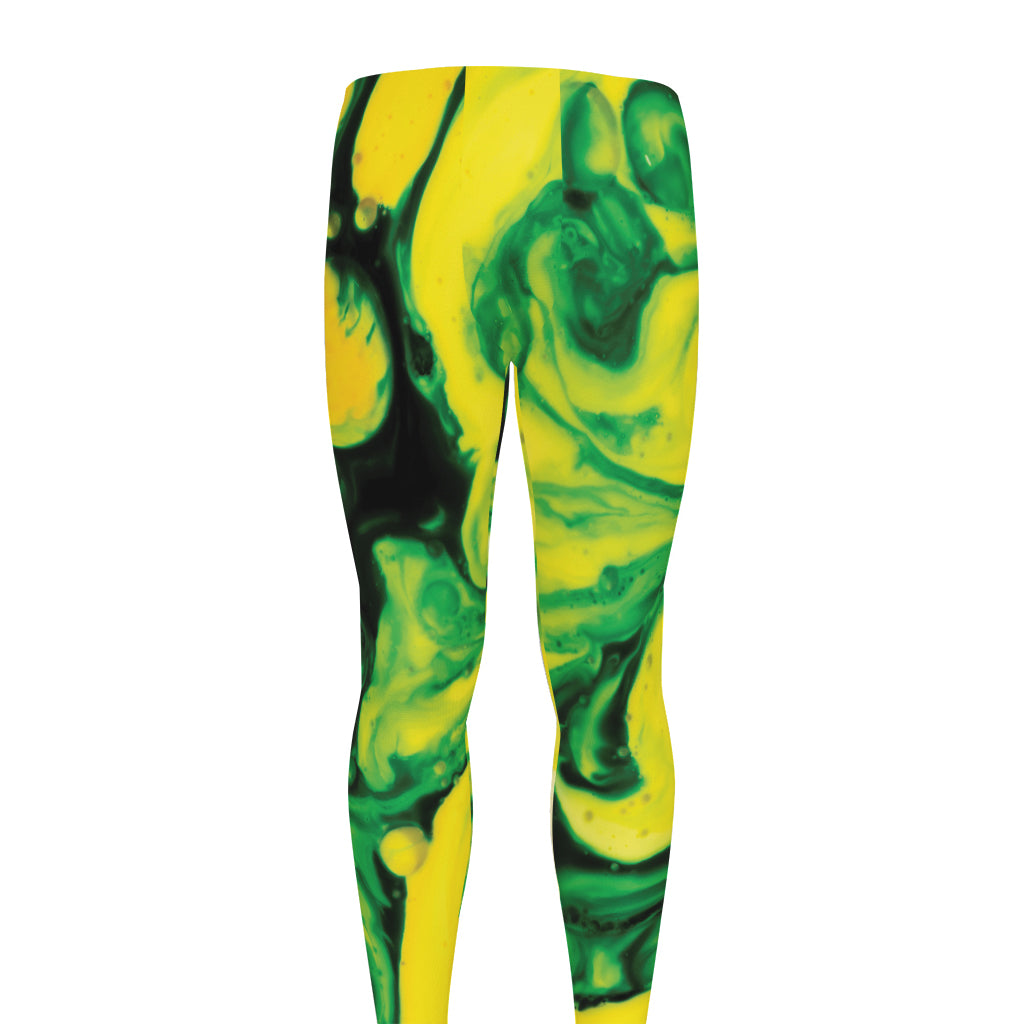 Yellow And Green Acid Melt Print Men's leggings