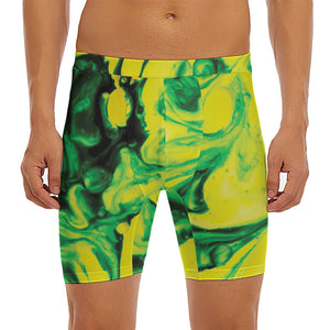 Yellow And Green Acid Melt Print Men's Long Boxer Briefs