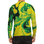 Yellow And Green Acid Melt Print Men's Long Sleeve Rash Guard