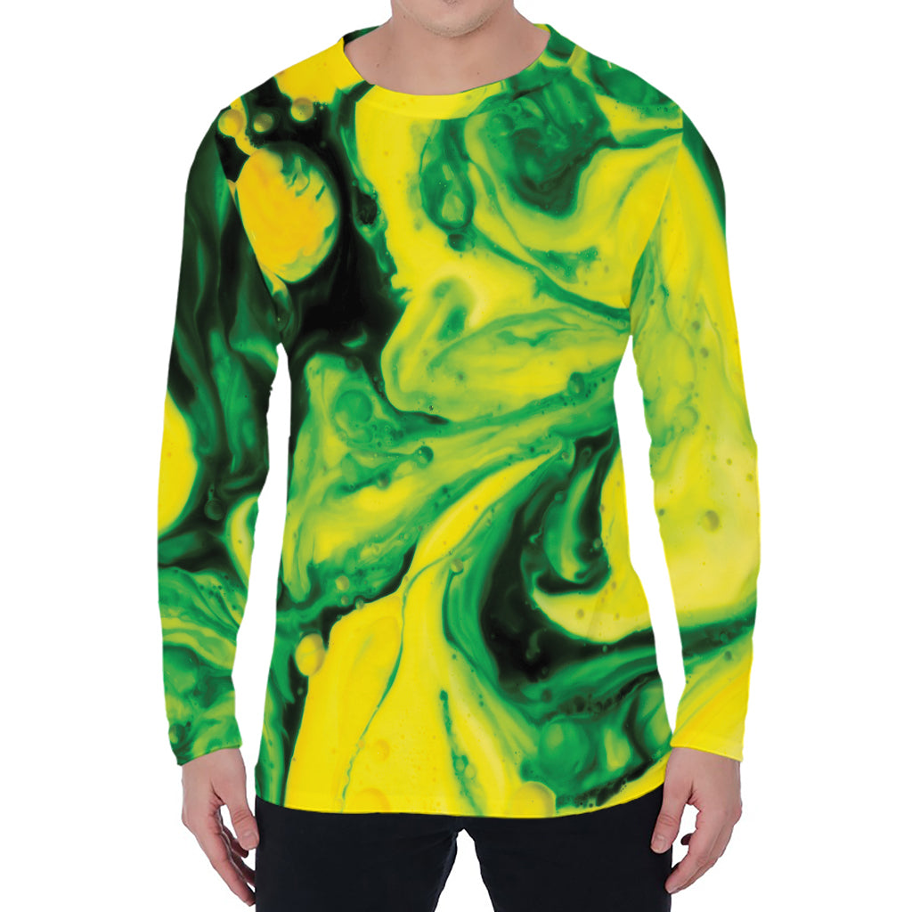 Yellow And Green Acid Melt Print Men's Long Sleeve T-Shirt