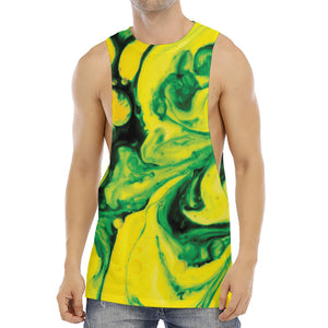 Yellow And Green Acid Melt Print Men's Muscle Tank Top