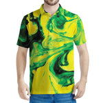 Yellow And Green Acid Melt Print Men's Polo Shirt