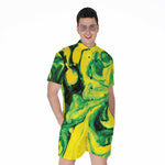 Yellow And Green Acid Melt Print Men's Rompers