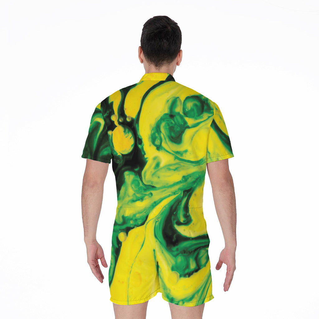 Yellow And Green Acid Melt Print Men's Rompers