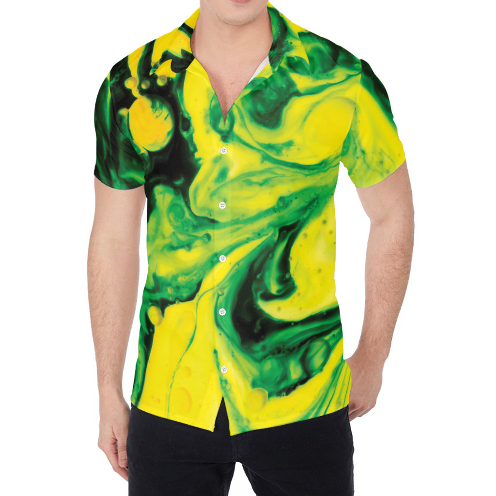 Yellow And Green Acid Melt Print Men's Shirt