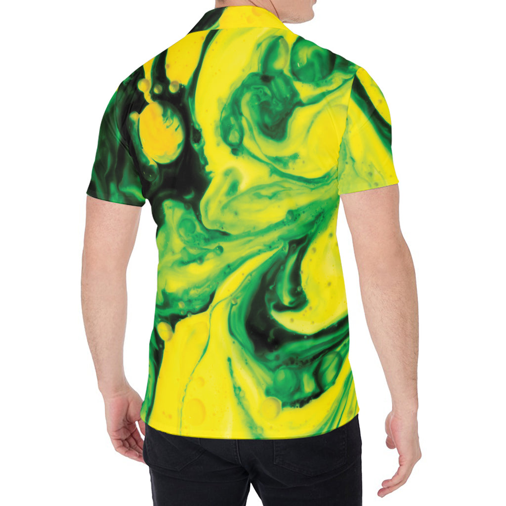 Yellow And Green Acid Melt Print Men's Shirt