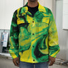 Yellow And Green Acid Melt Print Men's Shirt Jacket