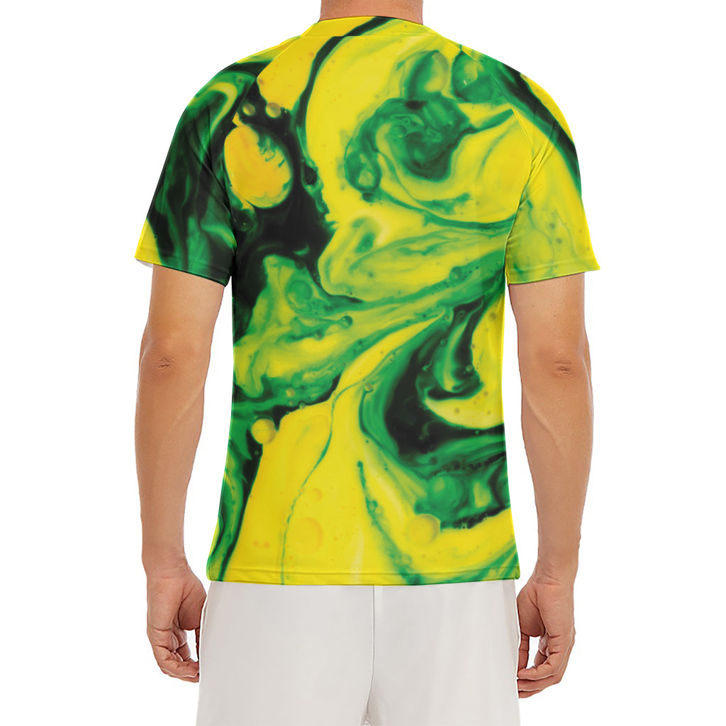 Yellow And Green Acid Melt Print Men's Short Sleeve Rash Guard