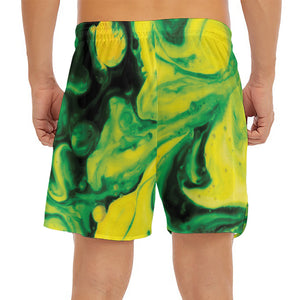 Yellow And Green Acid Melt Print Men's Split Running Shorts