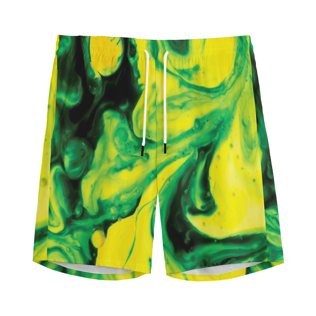 Yellow And Green Acid Melt Print Men's Sports Shorts