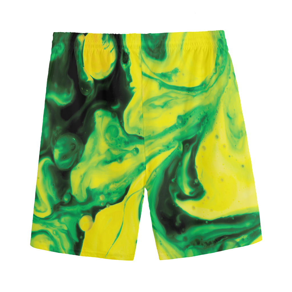 Yellow And Green Acid Melt Print Men's Sports Shorts