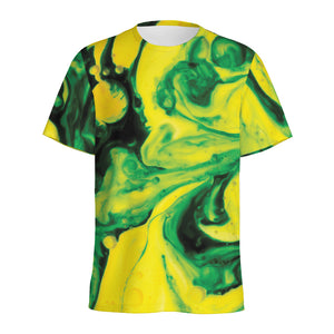 Yellow And Green Acid Melt Print Men's Sports T-Shirt