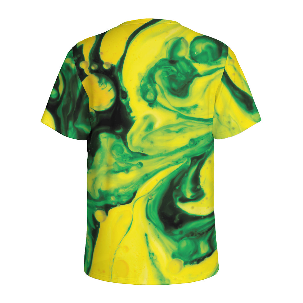 Yellow And Green Acid Melt Print Men's Sports T-Shirt