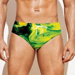 Yellow And Green Acid Melt Print Men's Swim Briefs