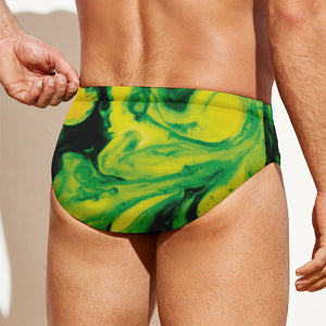 Yellow And Green Acid Melt Print Men's Swim Briefs