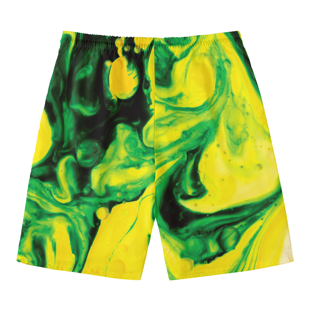 Yellow And Green Acid Melt Print Men's Swim Trunks