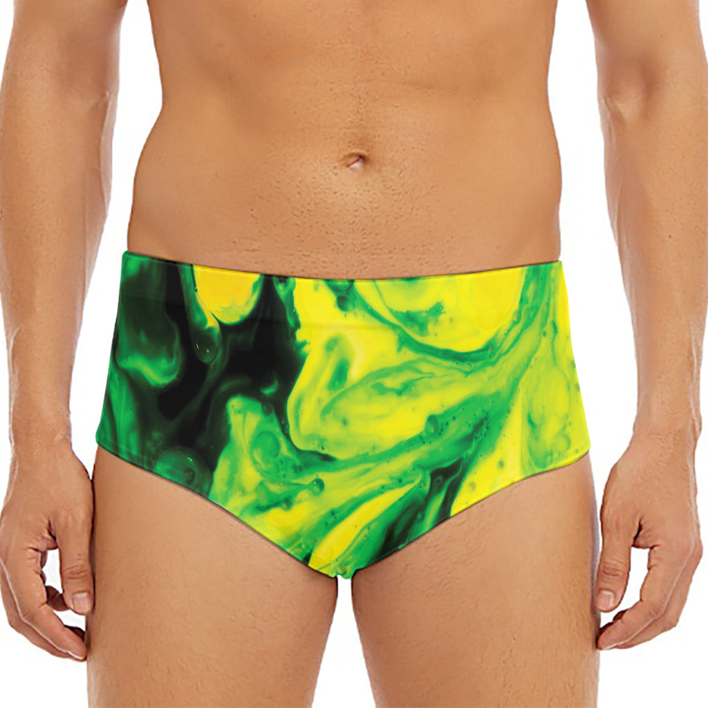 Yellow And Green Acid Melt Print Men's Triangle Swim Briefs