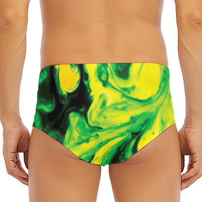 Yellow And Green Acid Melt Print Men's Triangle Swim Briefs