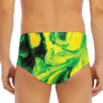 Yellow And Green Acid Melt Print Men's Triangle Swim Briefs