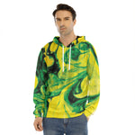 Yellow And Green Acid Melt Print Men's Velvet Pullover Hoodie