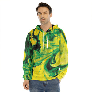 Yellow And Green Acid Melt Print Men's Velvet Pullover Hoodie