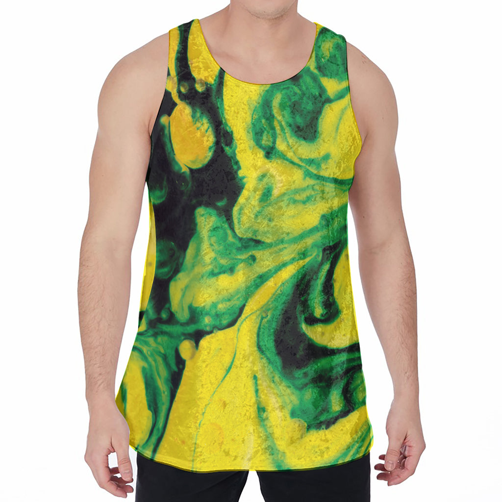 Yellow And Green Acid Melt Print Men's Velvet Tank Top