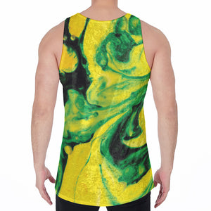 Yellow And Green Acid Melt Print Men's Velvet Tank Top