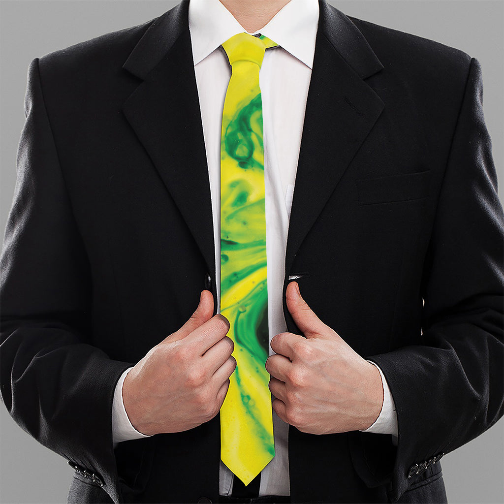 Yellow And Green Acid Melt Print Necktie