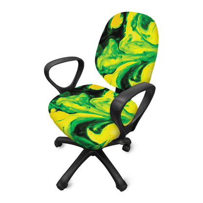 Yellow And Green Acid Melt Print Office Chair Cover