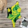 Yellow And Green Acid Melt Print One Shoulder Bodysuit