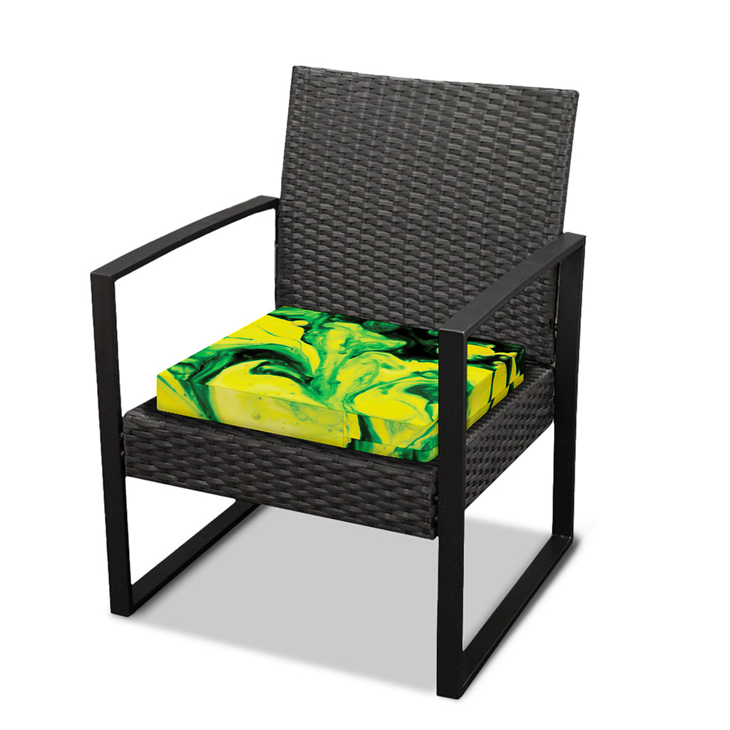 Yellow And Green Acid Melt Print Outdoor Seat Cushion Cover