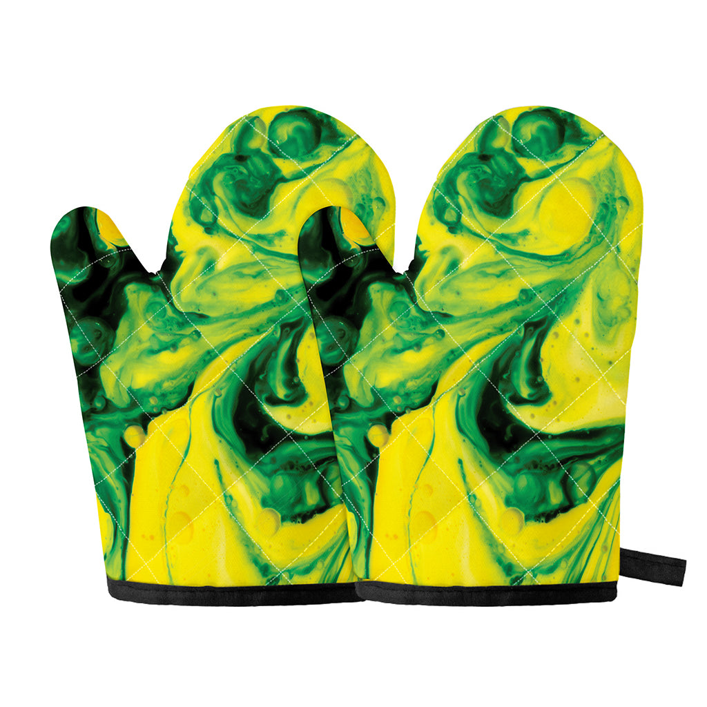 Yellow And Green Acid Melt Print Oven Mitts