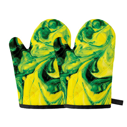 Yellow And Green Acid Melt Print Oven Mitts