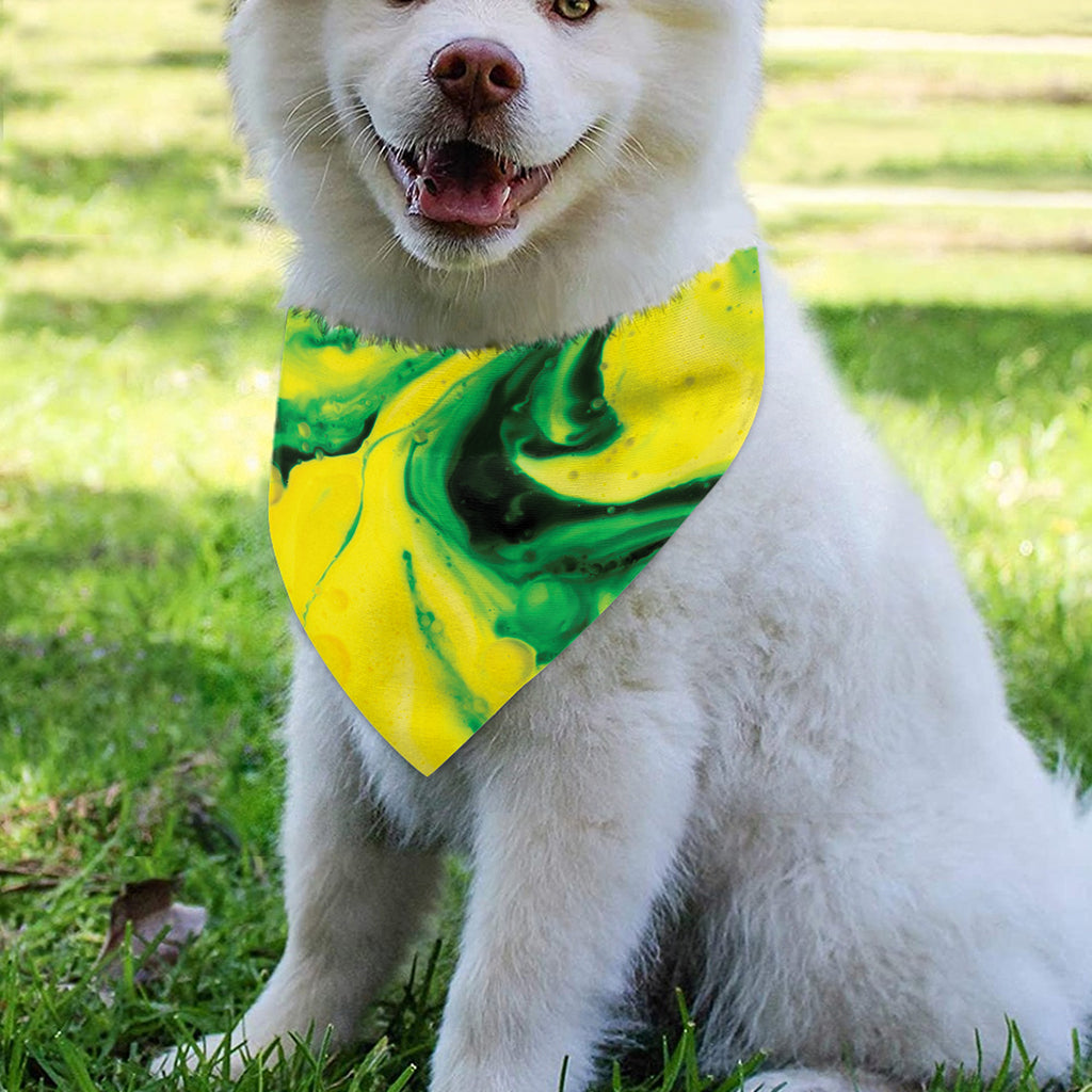 Yellow And Green Acid Melt Print Over The Collar Dog Bandana