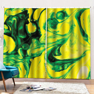 Yellow And Green Acid Melt Print Pencil Pleat Curtains