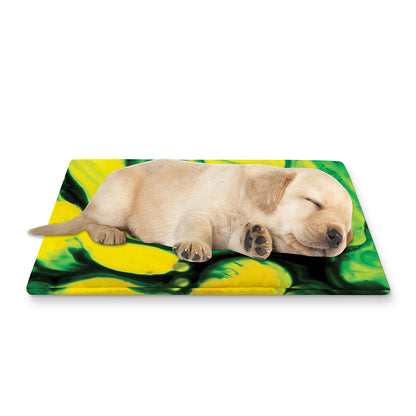 Yellow And Green Acid Melt Print Pet Cooling Mat Cover