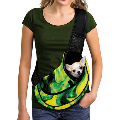 Yellow And Green Acid Melt Print Pet Sling Carrier